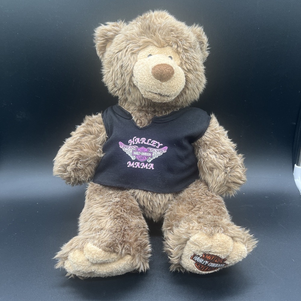 Vtg Harley Davidson Plush Teddy Bear Harley Mama Black Shirt Logo Foot Stuffed